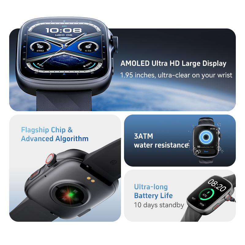 Smart Watch for Women, 1.95'' AMOLED Ultra-Clear Screen Activity Trackers with Heart Rate/Sleep/SpO2 Monitor, Smartwatch for iPhone/Samsung/Android
